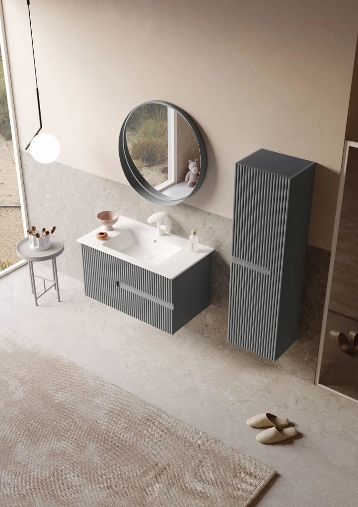 Specchio decorativo in legno "Moonlight 90 v2" - 90 x 7 x 90 cm - Grigio opaco
