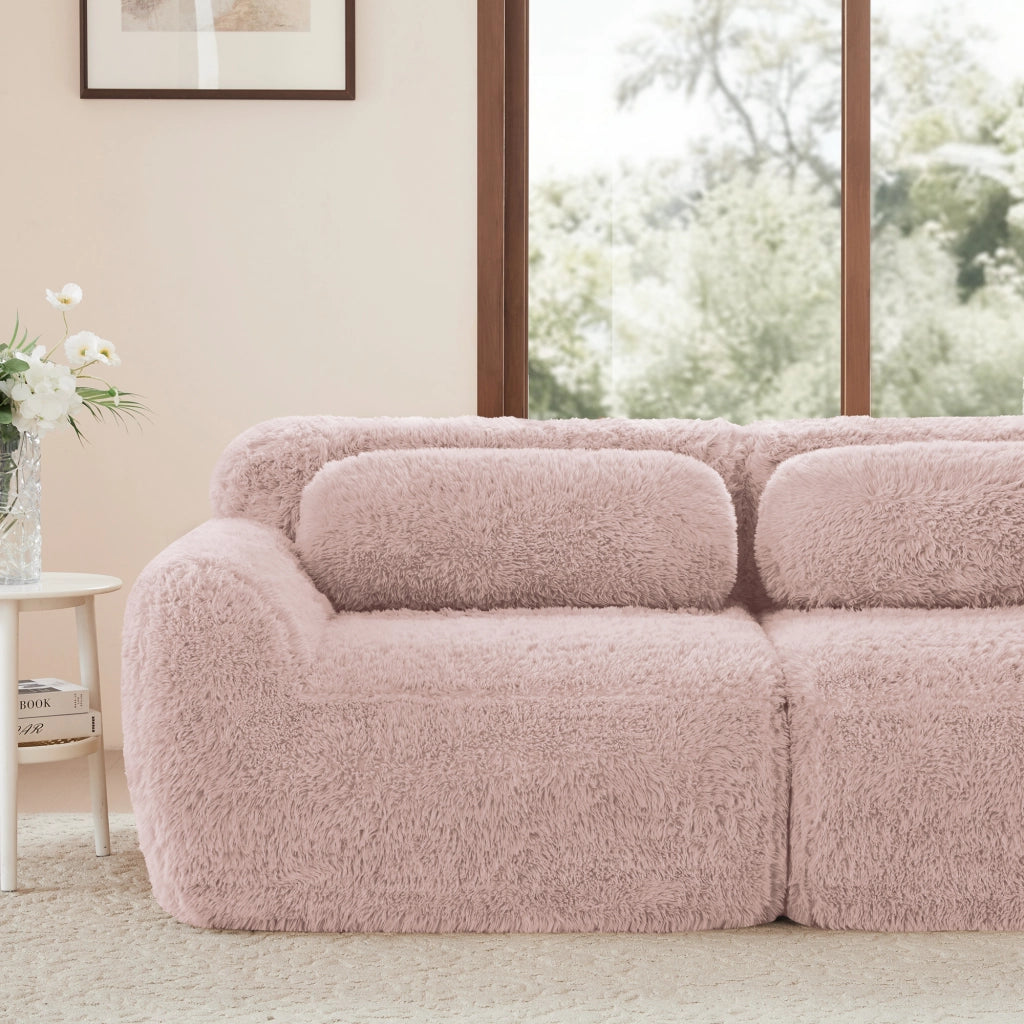 Divano 2 Posti Senza Braccioli con Cuscini ¨C MINIMAL ¨C Tessuto Rosa Morbido