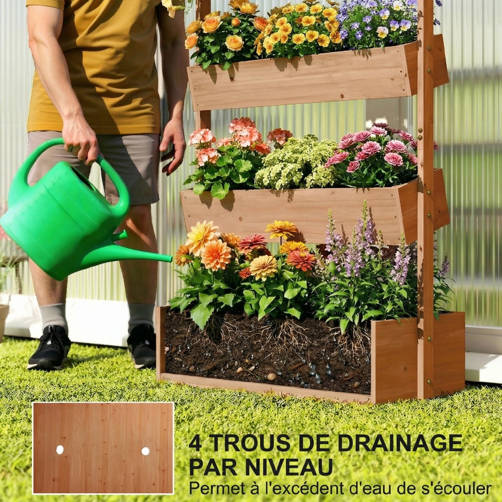 Fioriera Rialzata 4 Ripiani ¨C Xylo ¨C Legno Marrone 85x45x140cm con Drenaggio