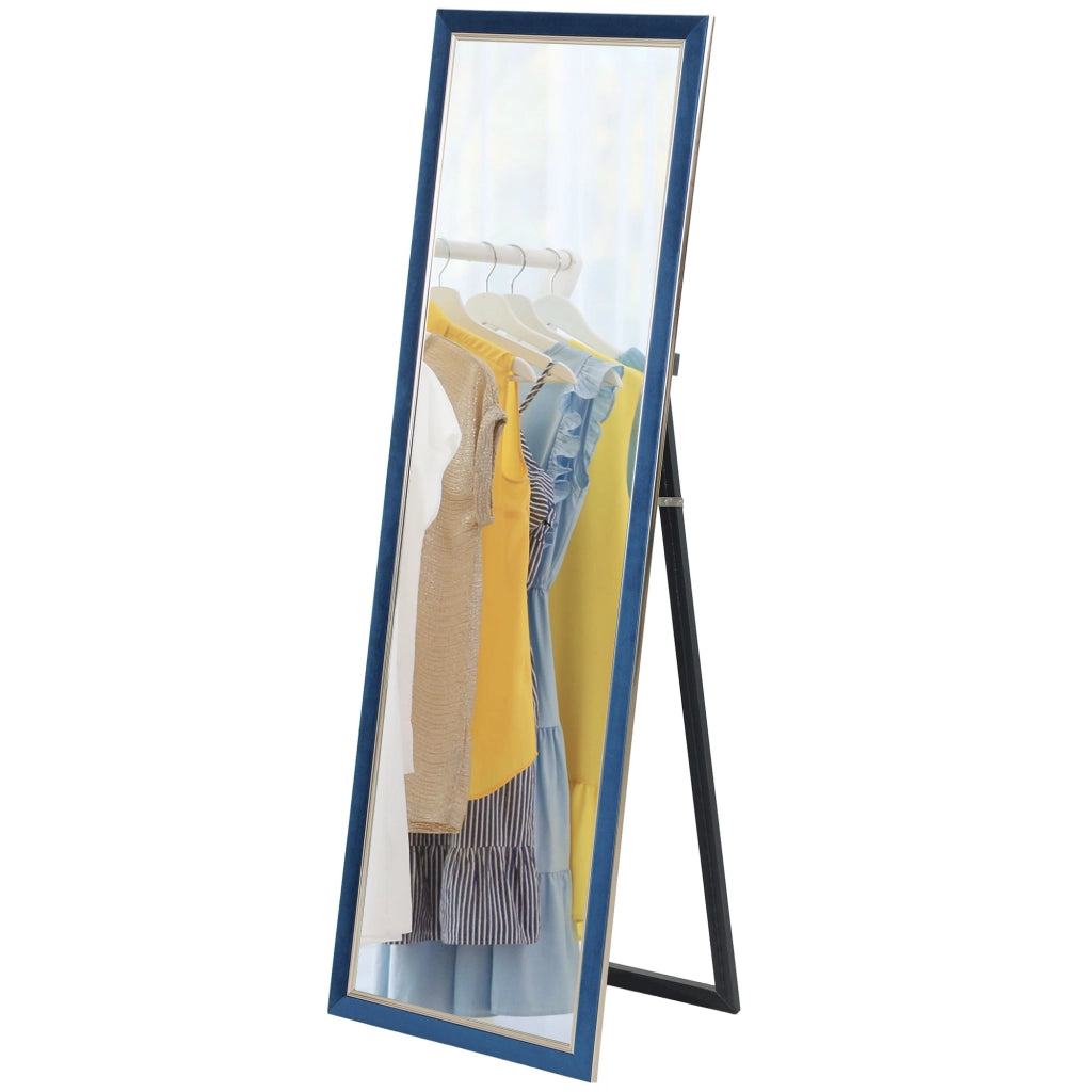 Specchio a Pieno Corpo con Cornice in Velluto ¨C Minimal ¨C Blu 150x50 cm
