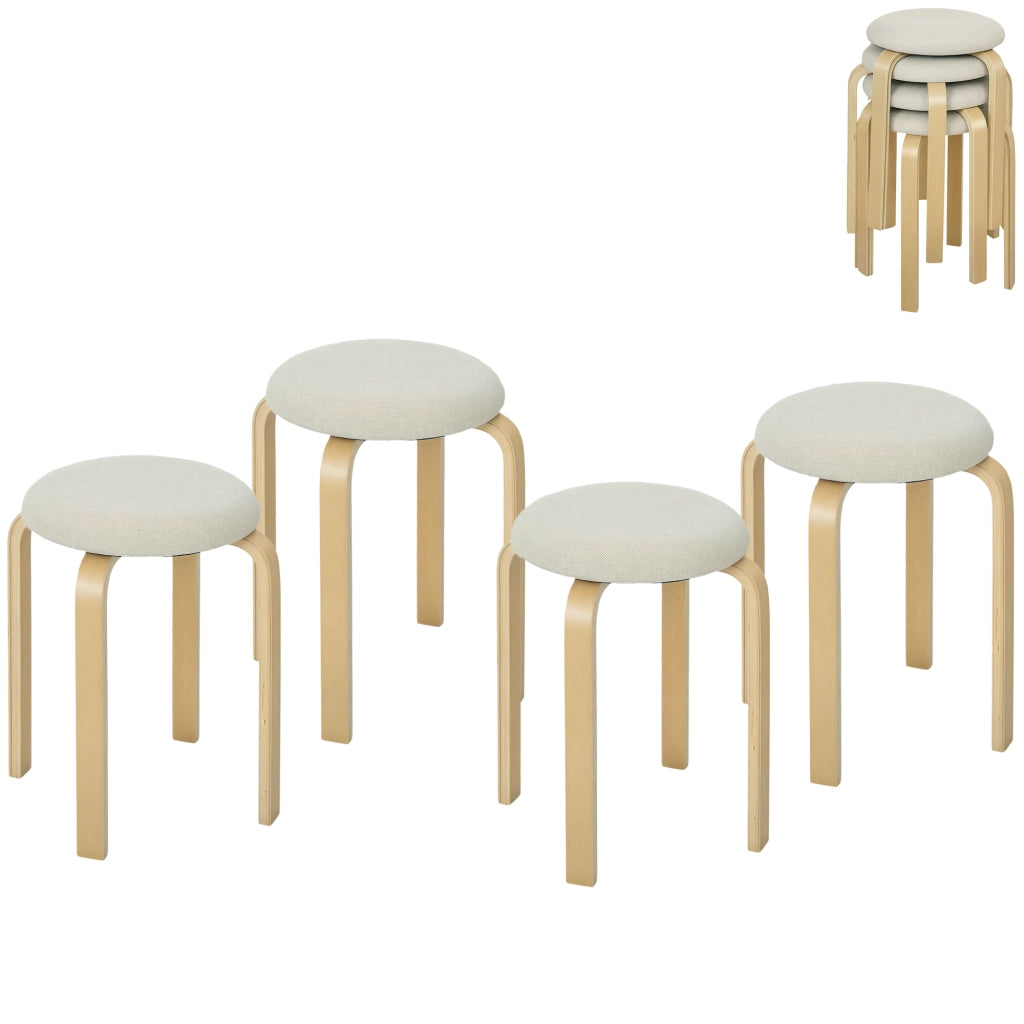 Pouf Imbottito 4 Pezzi ¨C zephmum ¨C Legno, Cremewei?