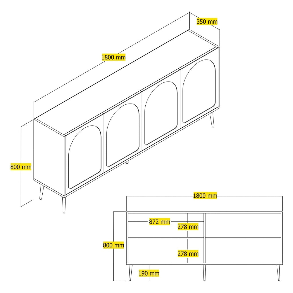Madia Torno, Credenza 2 Ripiani, 180x35x80h cm Bianco