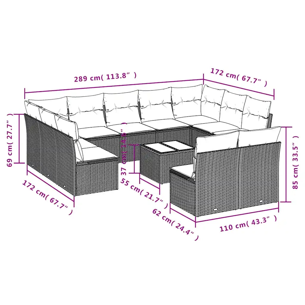 Set Divani da Giardino 12 pz con Cuscini Marrone in Polyrattan 3218363