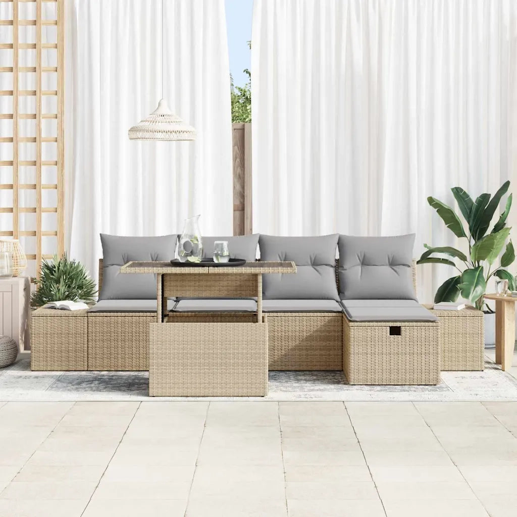 Set Divano da Giardino 6 pcs Beige polyrattan