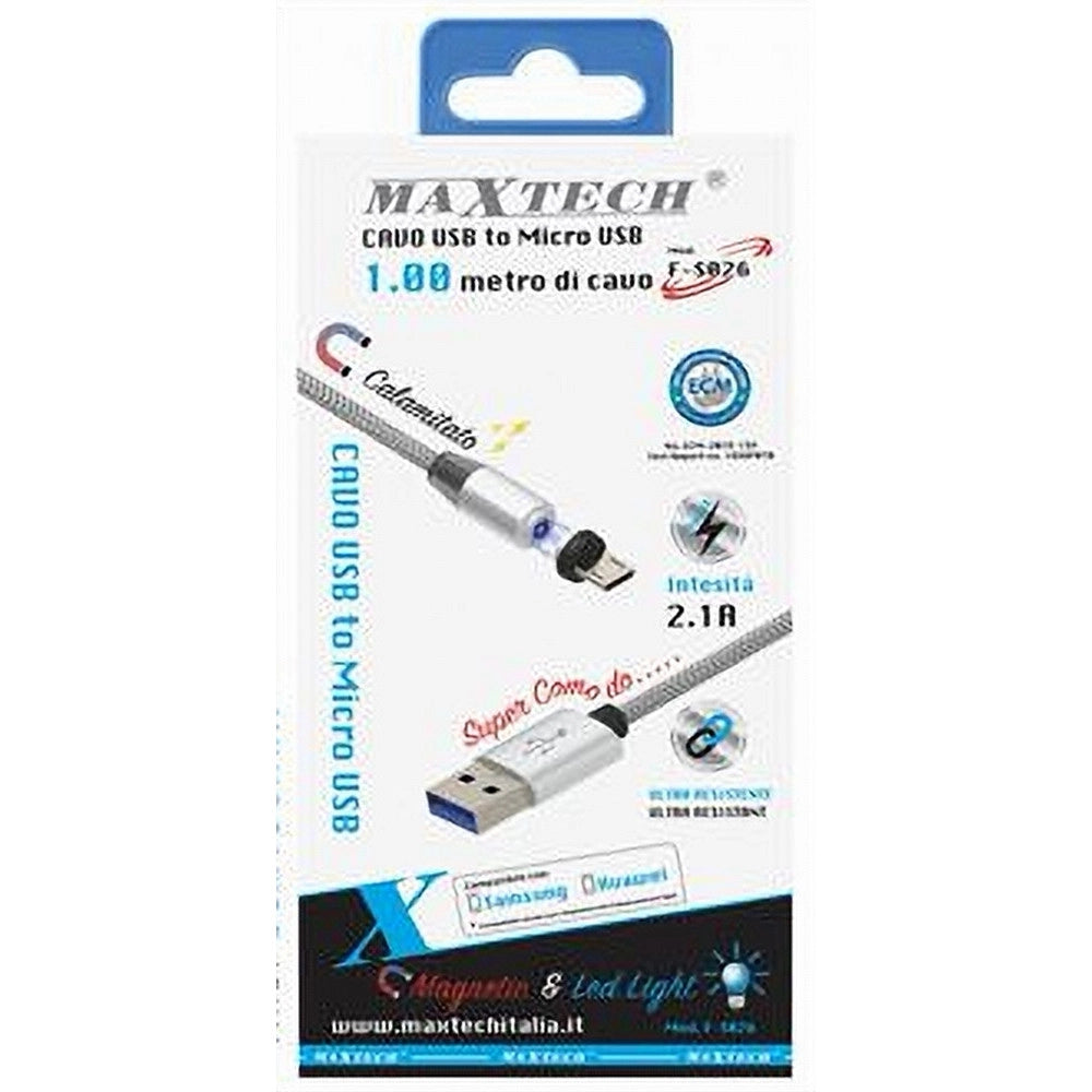 Trade Shop - Cavo Micro Usb Ricarica Dati Luce Magnetica Led 1mt Per Smartphone Maxtech F-s026 -