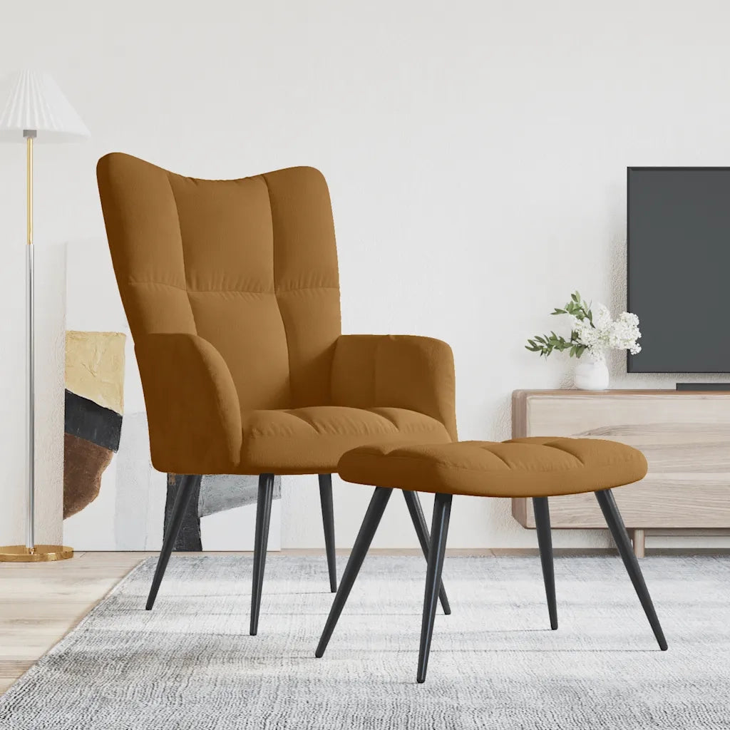 Poltrona Relax | Sedia Relax con Poggiapiedi Marrone in Velluto
