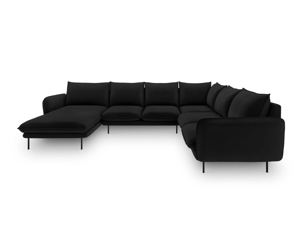 Cosmopolitan Design - Divano panoramico destro "Vienna" 7 posti in velluto nero 