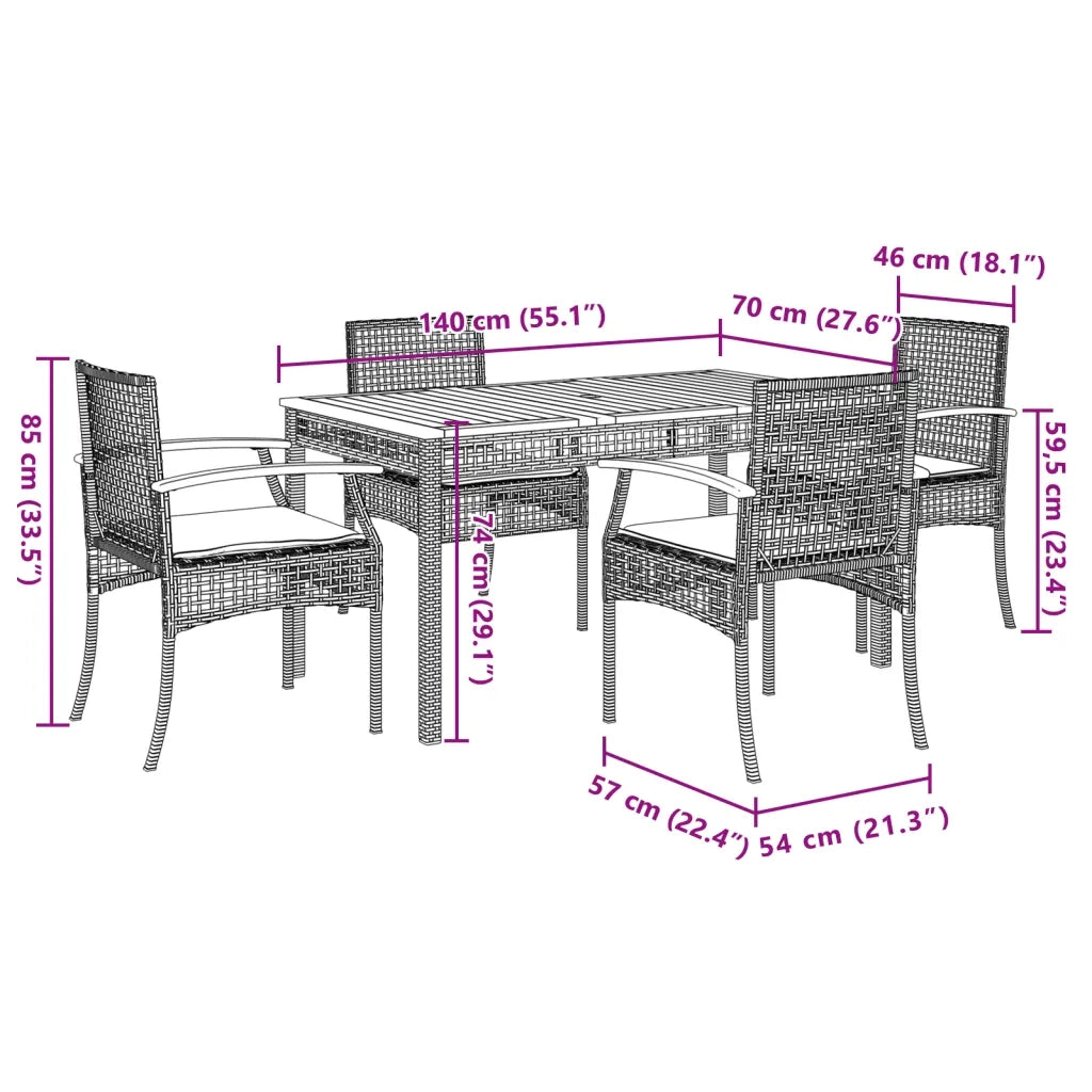 Set da Pranzo da Giardino 5 pz con Cuscini Beige in Polyrattan 3213580