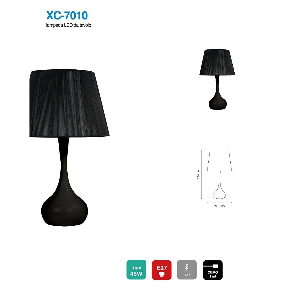 Trade Shop - Lampada Da Tavolo Scrivania Con Base Sferica Nera E27 Design Moderno Xc-7010 -