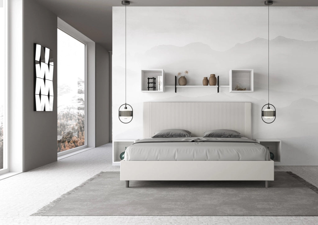 BS COM Letto matrimoniale king size contenitore imbottito 190x200 similpelle bianco