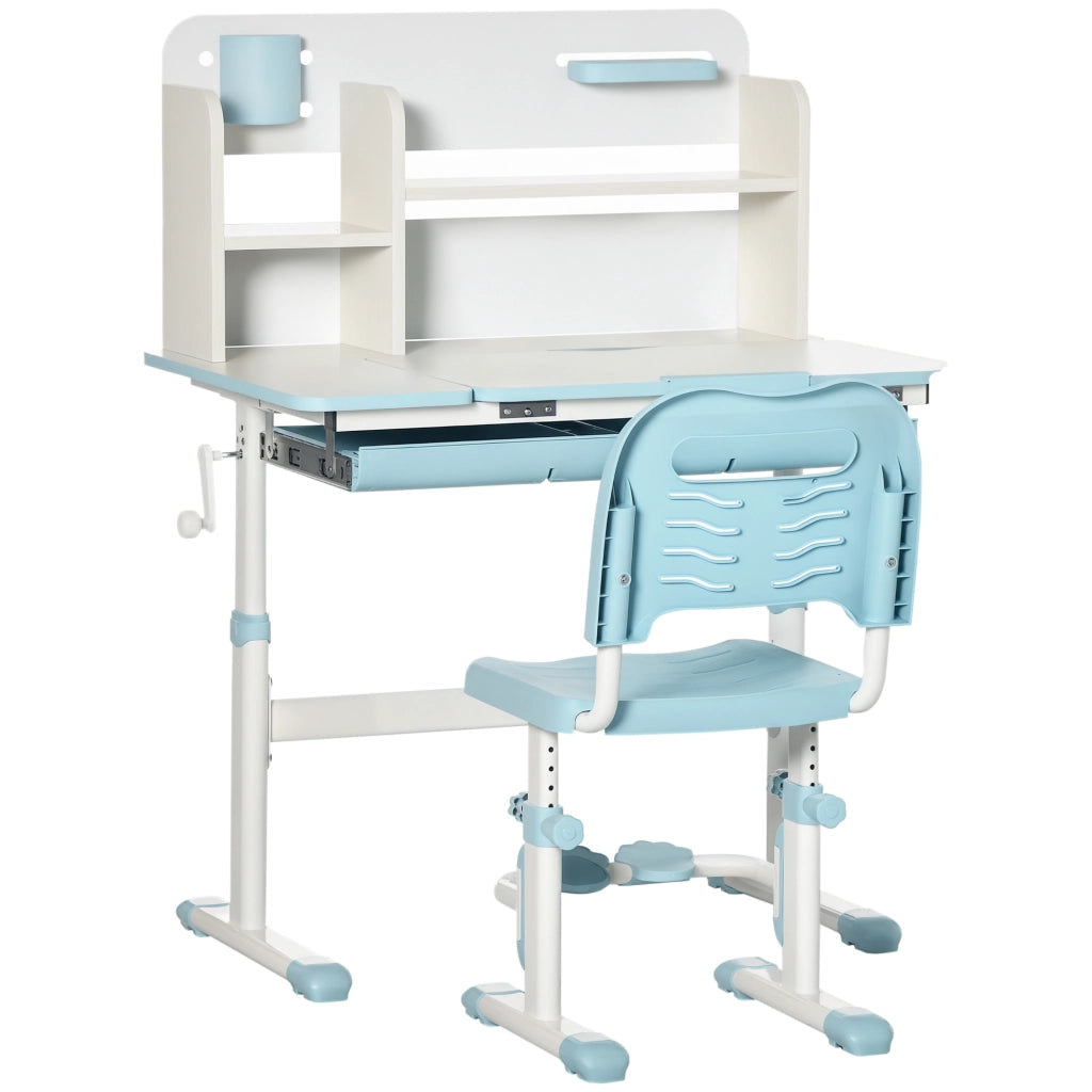 Scrivania per Bambini Regolabile con Cassetto e Ripiani ¨C zephmum ¨C Blu