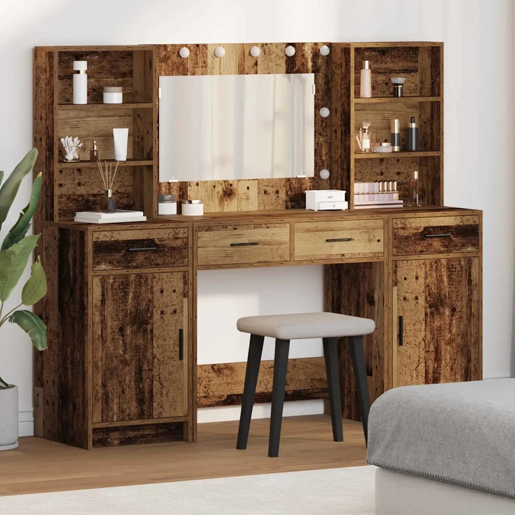 Set da tavolo da trucco con LED con porta 3 pcs Legno vecchio 3334288