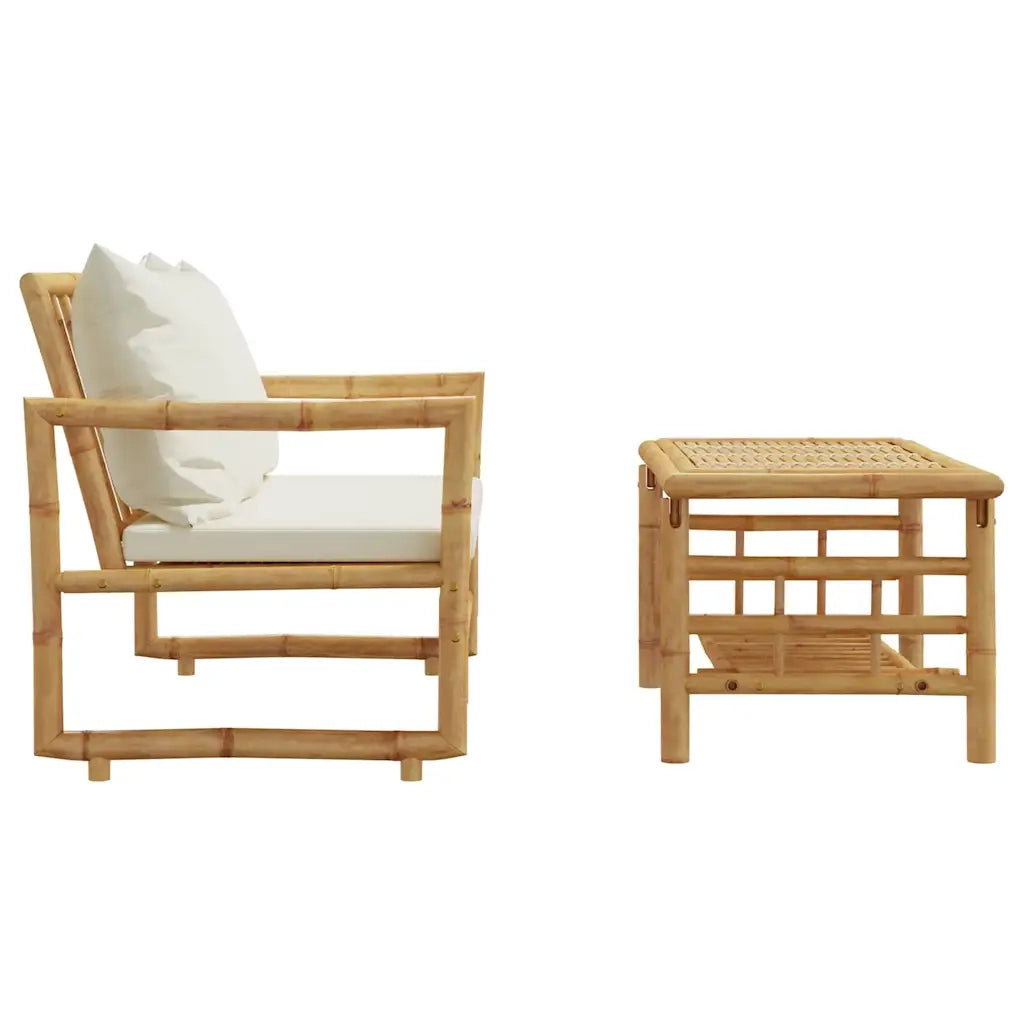 Set di divani da giardino 2 pezzi con cuscini in bambù 365870