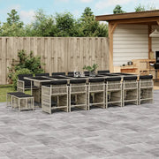 Set da Pranzo da Giardino 17pz con Cuscini Grigio in Polyrattan