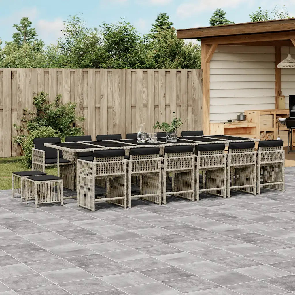 Set da Pranzo da Giardino 17pz con Cuscini Grigio in Polyrattan