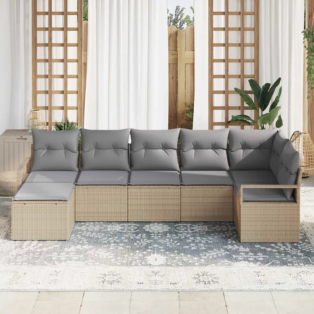 Set di divani con cuscino 7 pcs Beige polyrattan