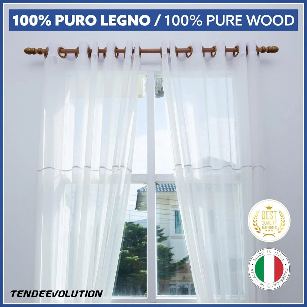Coppia di Supporti per Bastone Tende in Legno, Diametro 35mm, Colore Naturale, Lunghezza 10cm, 100% Legno di Alta Qualità, Made in Italy