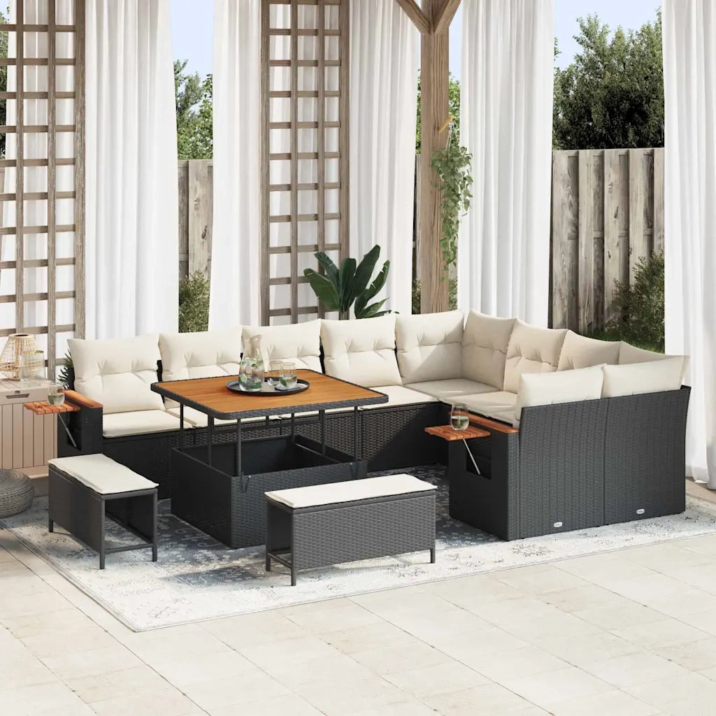 Set Divano da Giardino con cuscino 12 pcs Nero e Crema