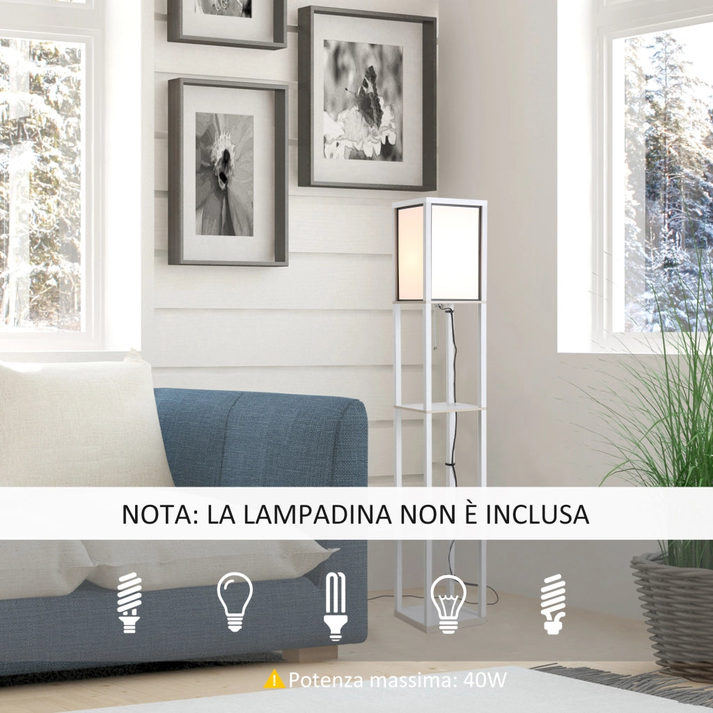 Lampada da Terra con Mensole ¨C Xylo ¨C Legno Bianco 160 cm con Interruttore