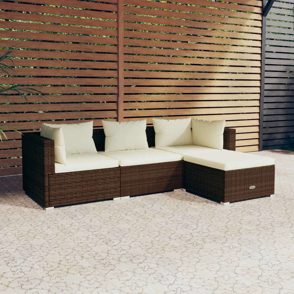 Set Divani da Giardino 4 pz con Cuscini in Polyrattan Marrone 3101642