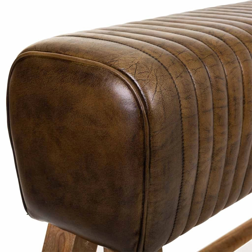 Sgabello in legno e pelle marrone120x35x76h