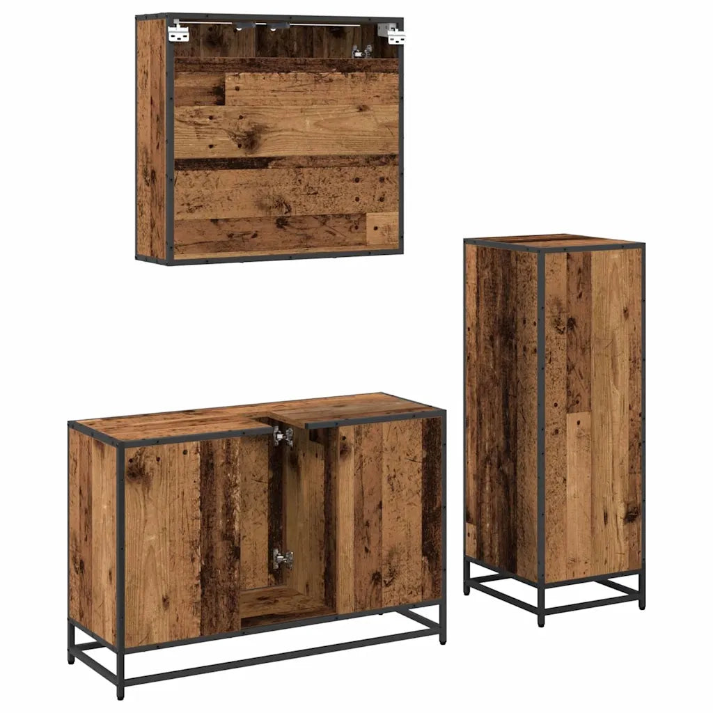 Set di mobili per il bagno con cassetto 3 pcs Legno vecchio
