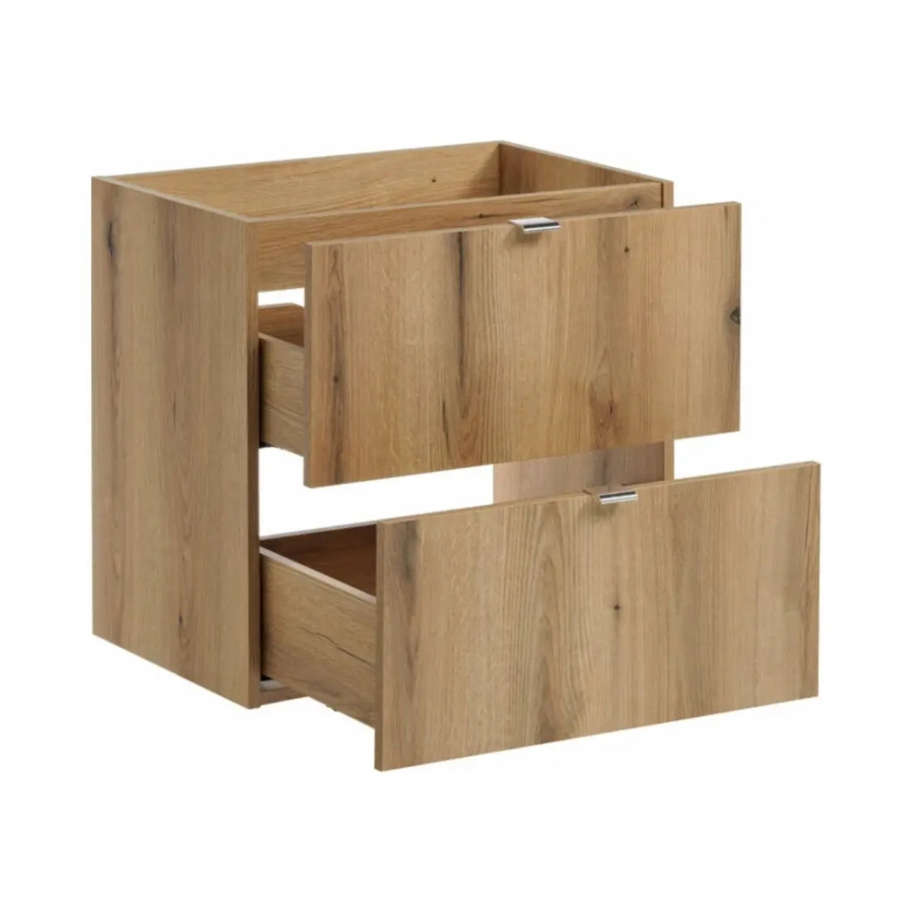 Set VANO effetto rovere e bianco 90cm: mobile sottolavabo con cassetti + piano per lavabo + lavabo da appoggio rotondo + colonna