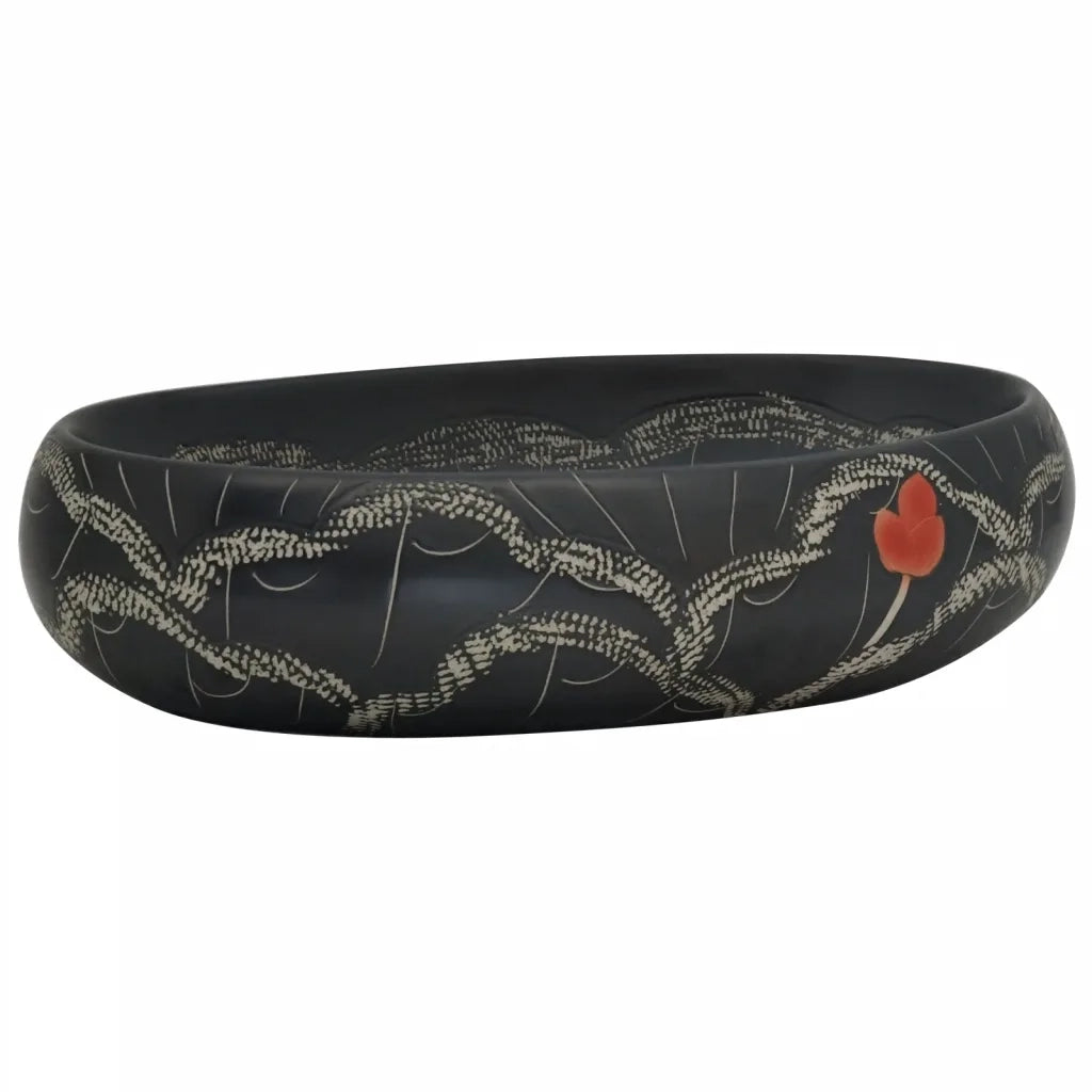 Lavabo da Appoggio-Lavandino-Lavello Nero Ovale 59x40x15 cm Ceramica