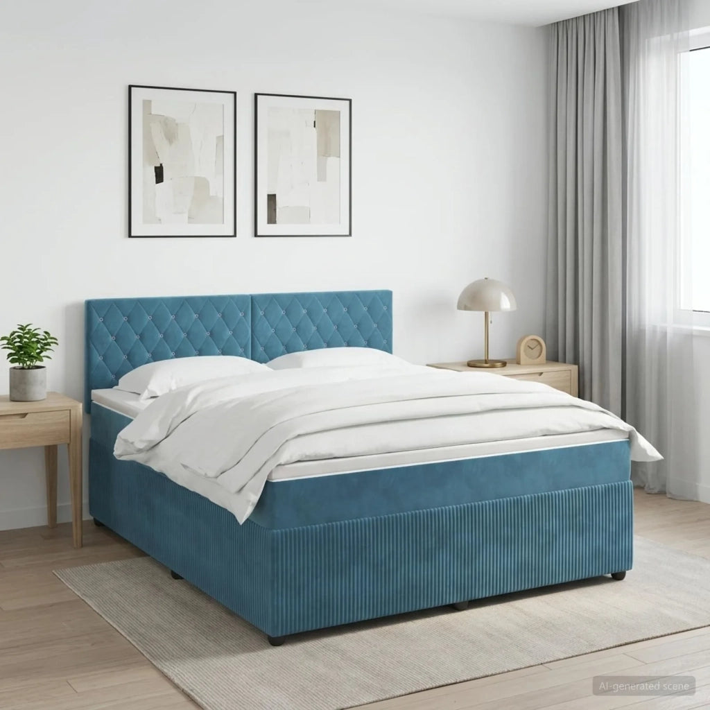 Letto box spring con materasso Blu Scuro 140 x 200 cm Velluto 3451689