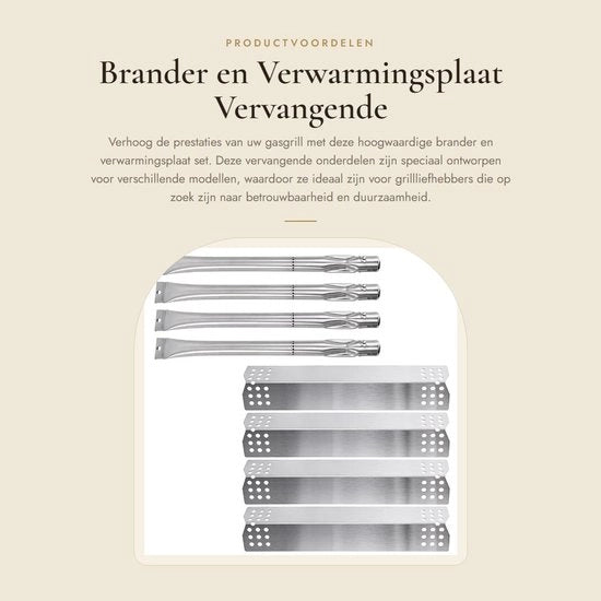 Brander in acciaio inossidabile - Piastra di riscaldamento - Parti di ricambio sostitutive - 4 pezzi - Adatto per Sunbeam/Nexgrill/Grill Master - Dimensioni 37 cm x 2,5 cm - Brander a gas