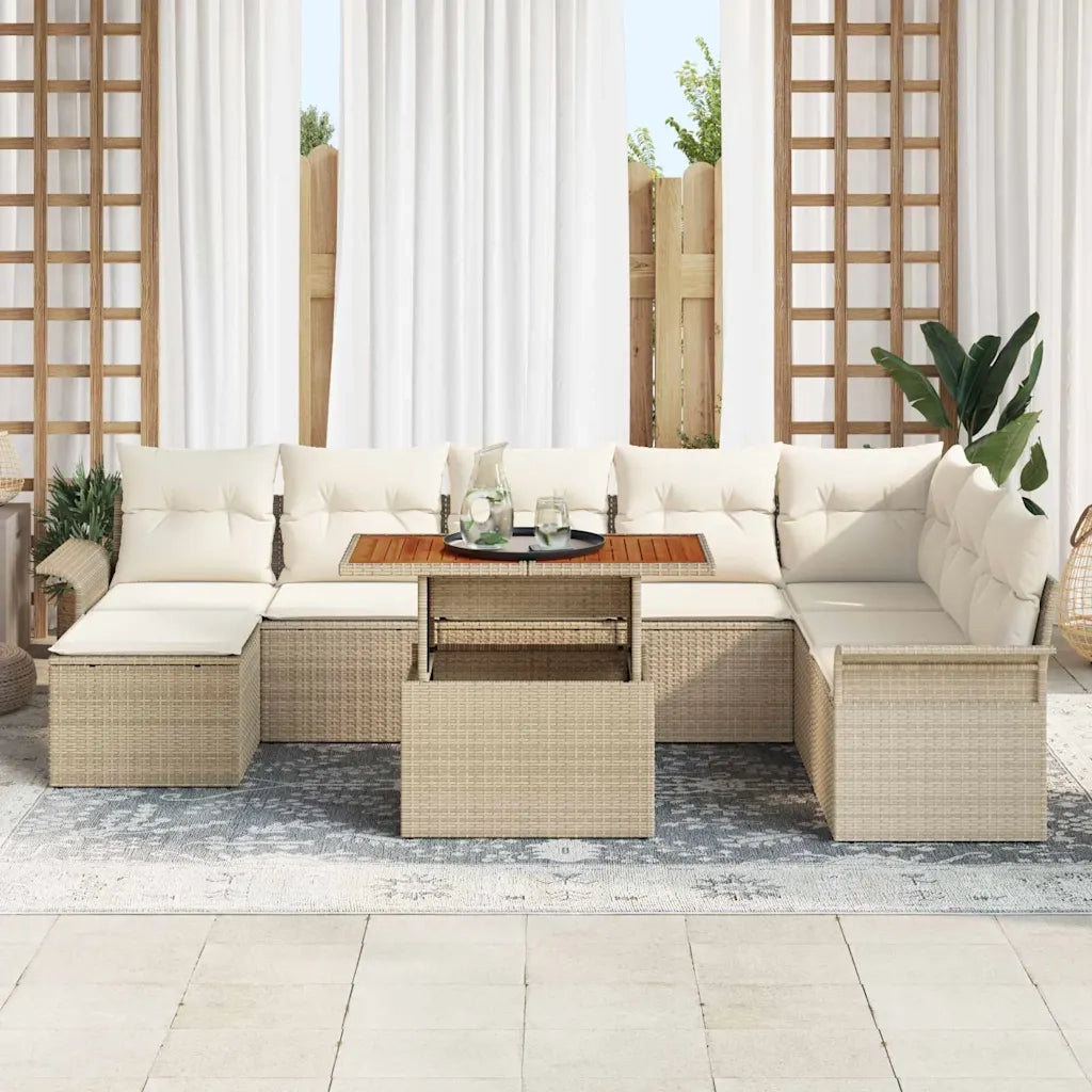 Set Divano da Giardino 9 pcs Beige Poly Rattan