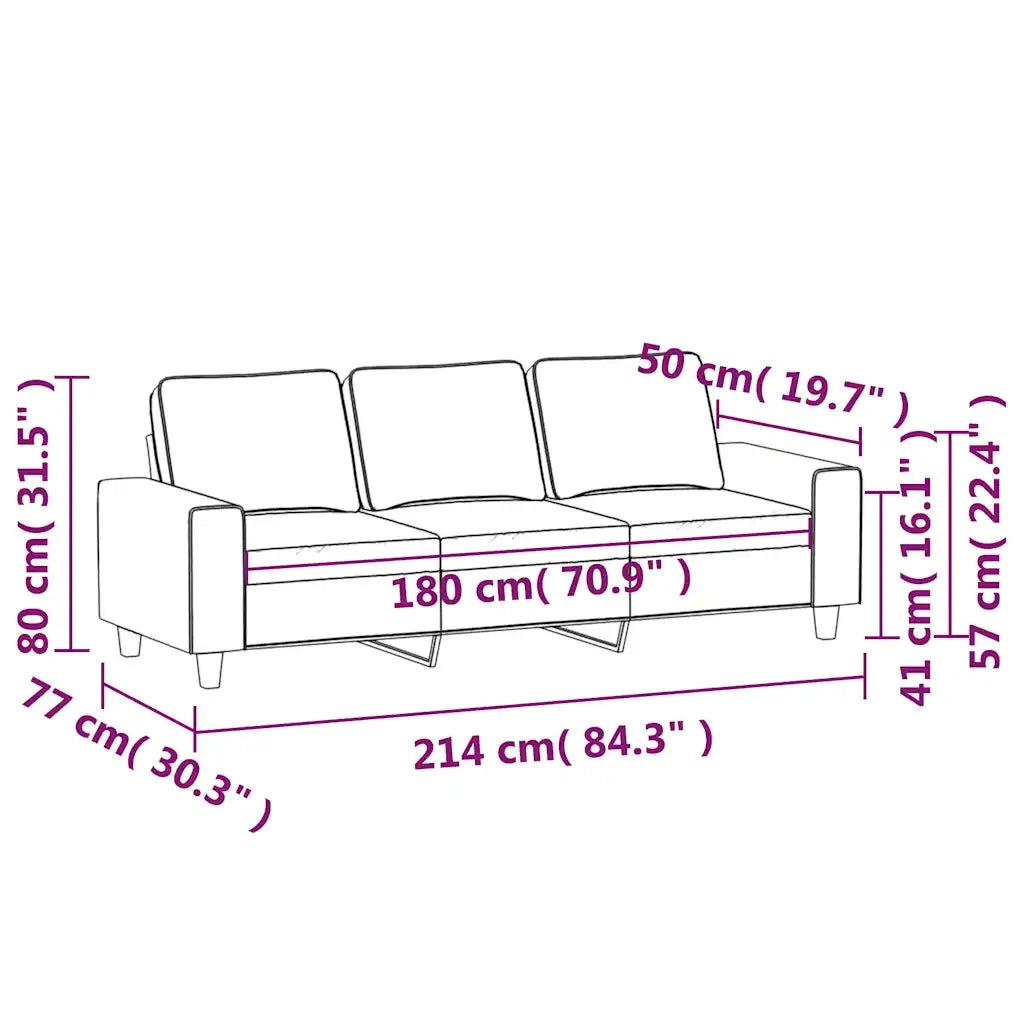 Divano a 3 Posti-Sofa 3 Posti Nero 180 cm in Tessuto 662236