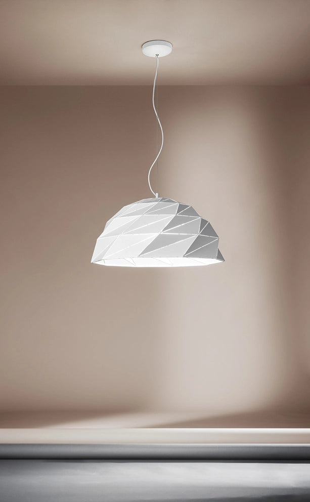 Lampada a Sospensione in Metallo 3 Luci E27 Colore Bianco, Design Moderno con Altezza Regolabile, Diametro 56 cm, 10S46624 B - Perenz