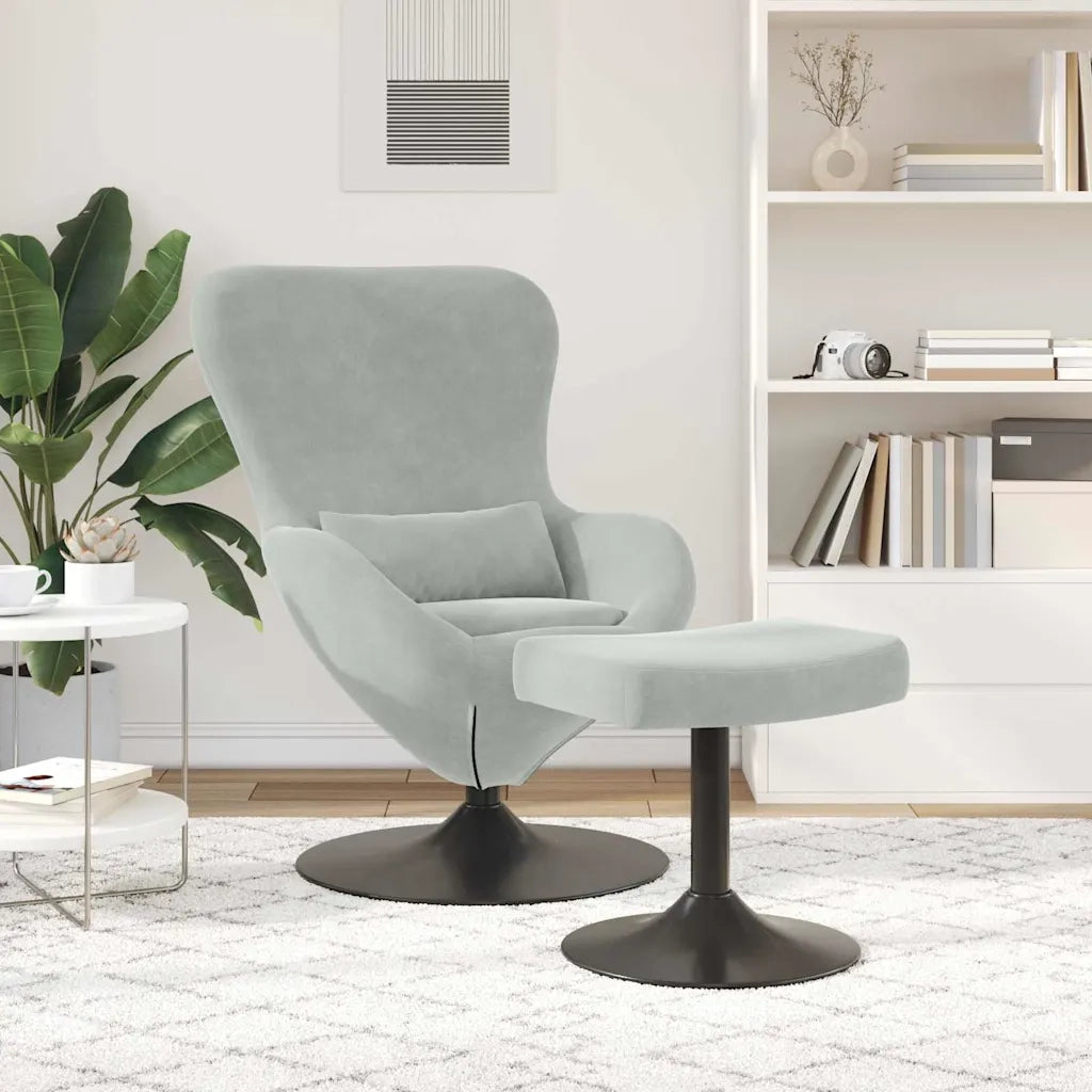 Poltrona | Sedia Egg con Pouf Grigio chiaro Velluto