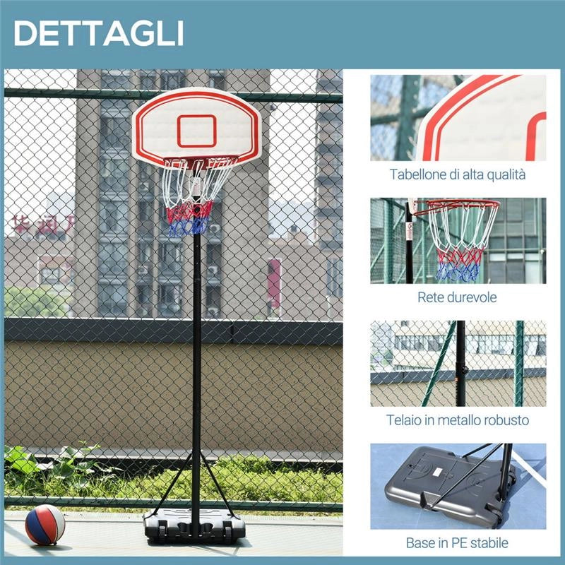 CANESTRO BASKET ALTEZZA REGOLABILE 5 LIVELLI 175 - 215 CM NERO