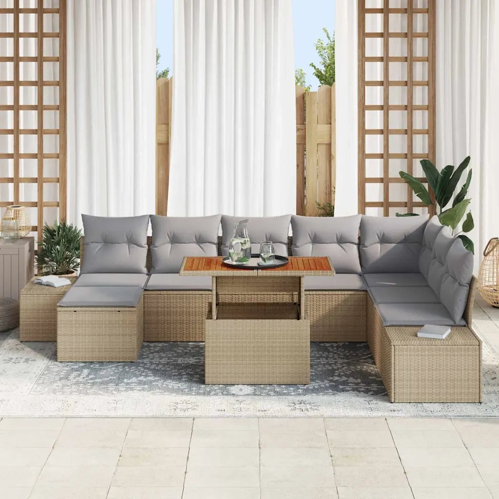 Set Divano da Giardino 9 pcs Beige Poly Rattan 3358737
