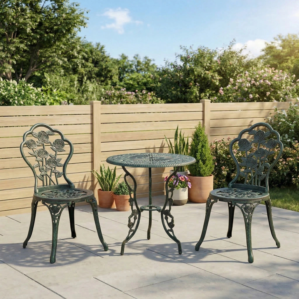 Set Bistrot da Giardino 2 Posti ¨C Xylo ¨C Alluminio Pressofuso Verde Antico