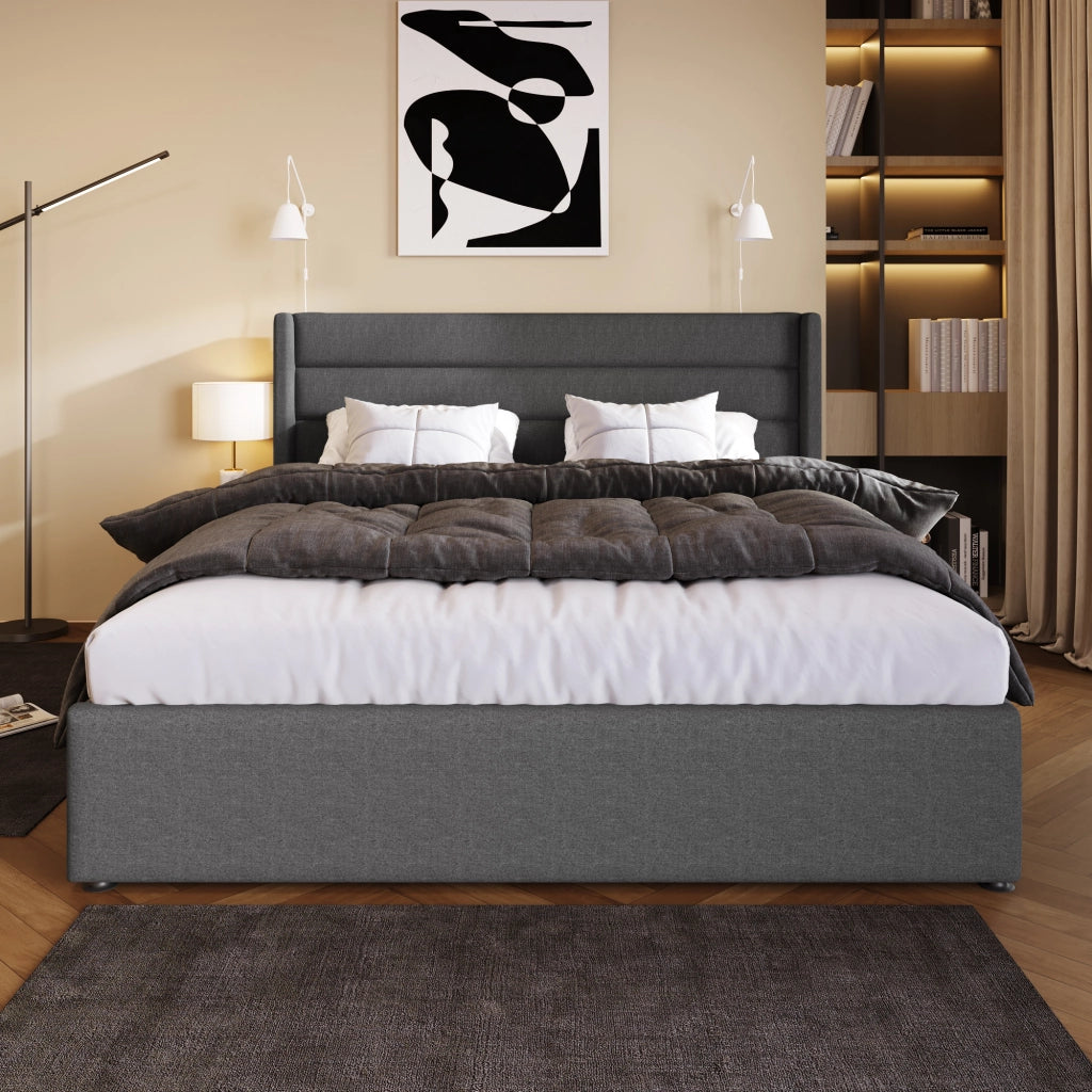 LETTO Contenitore 160x200 cm in lino grigio