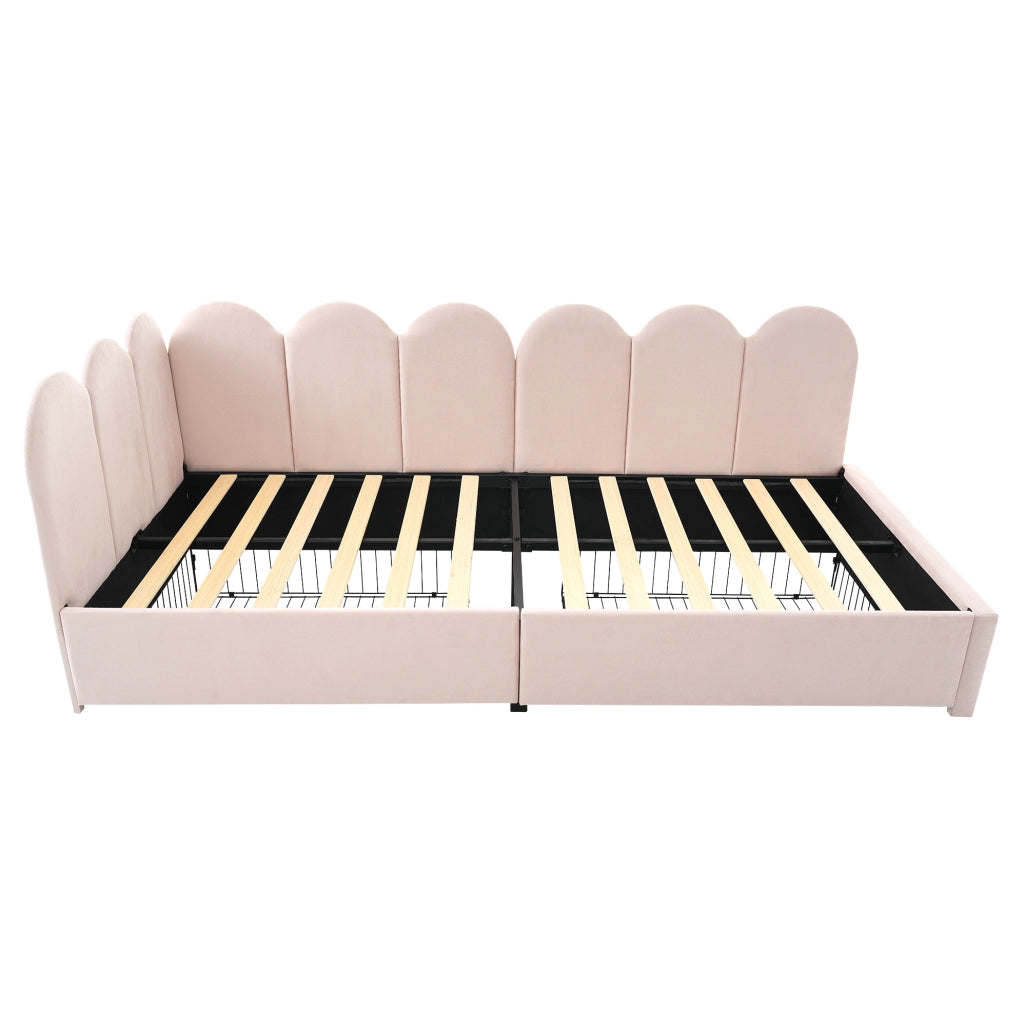 Letto singolo imbottito in velluto con 2 cassetti e rete 90x200 cm, rosa