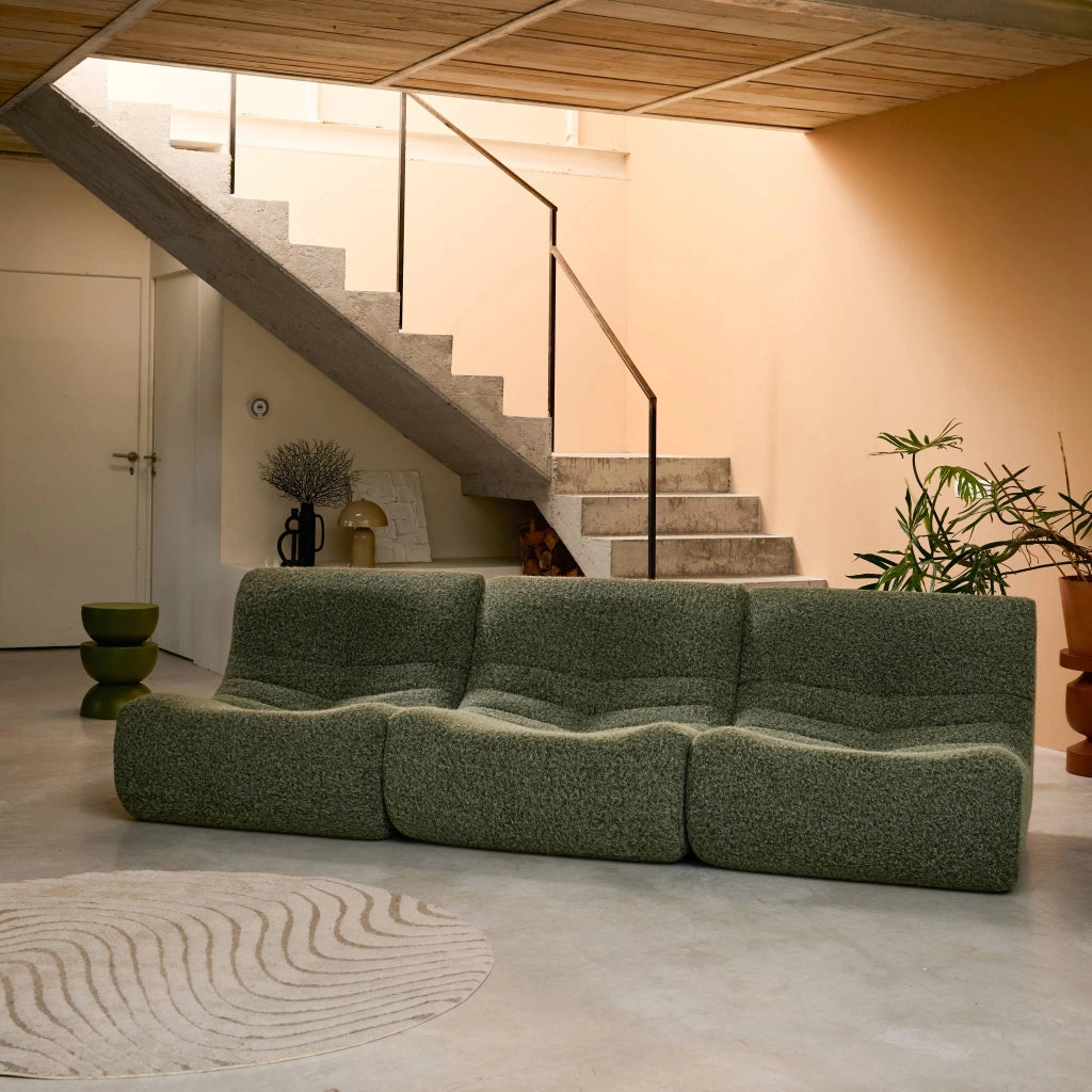 Divano modulare tessuto effetto alpaca, 3 posti, verde kaki