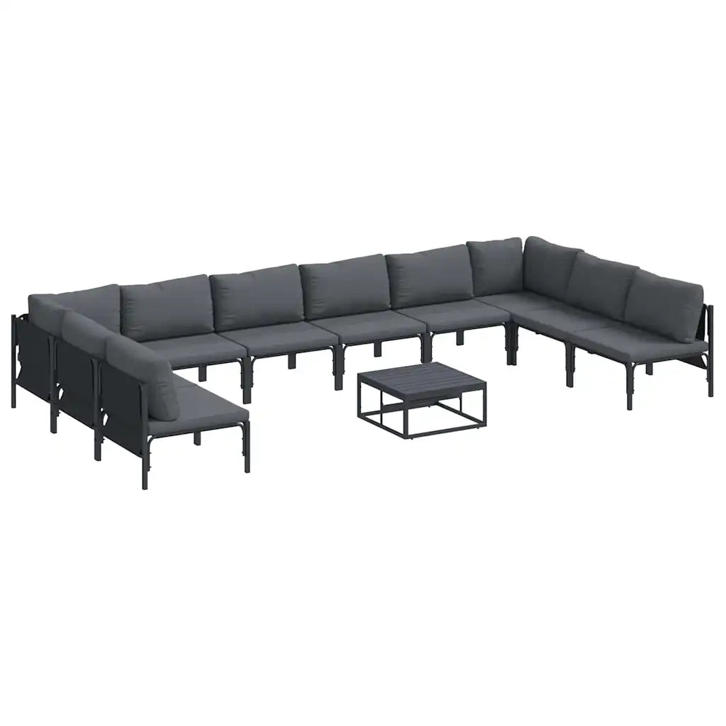 Set Divano da Giardino con cuscino 11 pcs Nero Acciaio