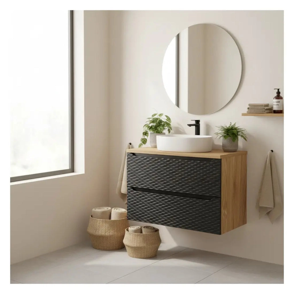 Set da bagno YOKA nero: mobile sottolavabo con cassetti 60 cm + piano lavabo