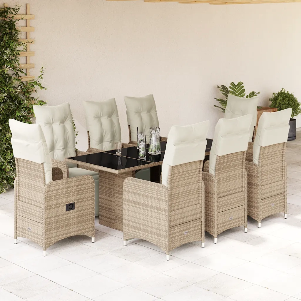 Set Bistrò da Giardino 9 pz con Cuscini in Polyrattan Marrone 3277216