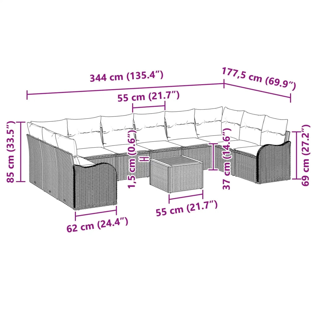 Set Divano da Giardino 11 pz Grigio polyrattan 3347507