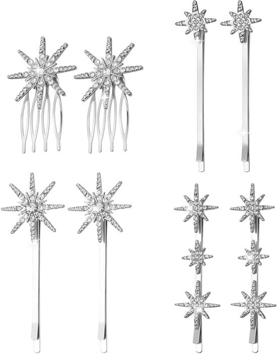 Spille per capelli - Clip per capelli eleganti - Capo di festa - Fissato saldamente - 8 pezzi - Argento