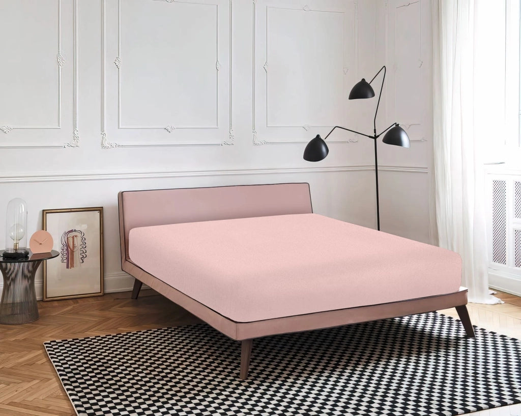 Lenzuolo Sotto Con Angoli Elastici 100% Puro Cotone  Rosa - Una piazza e mezza