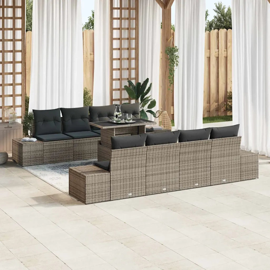 Set Divano da Giardino con cuscino 9 pcs Grigio polyrattan 3349145