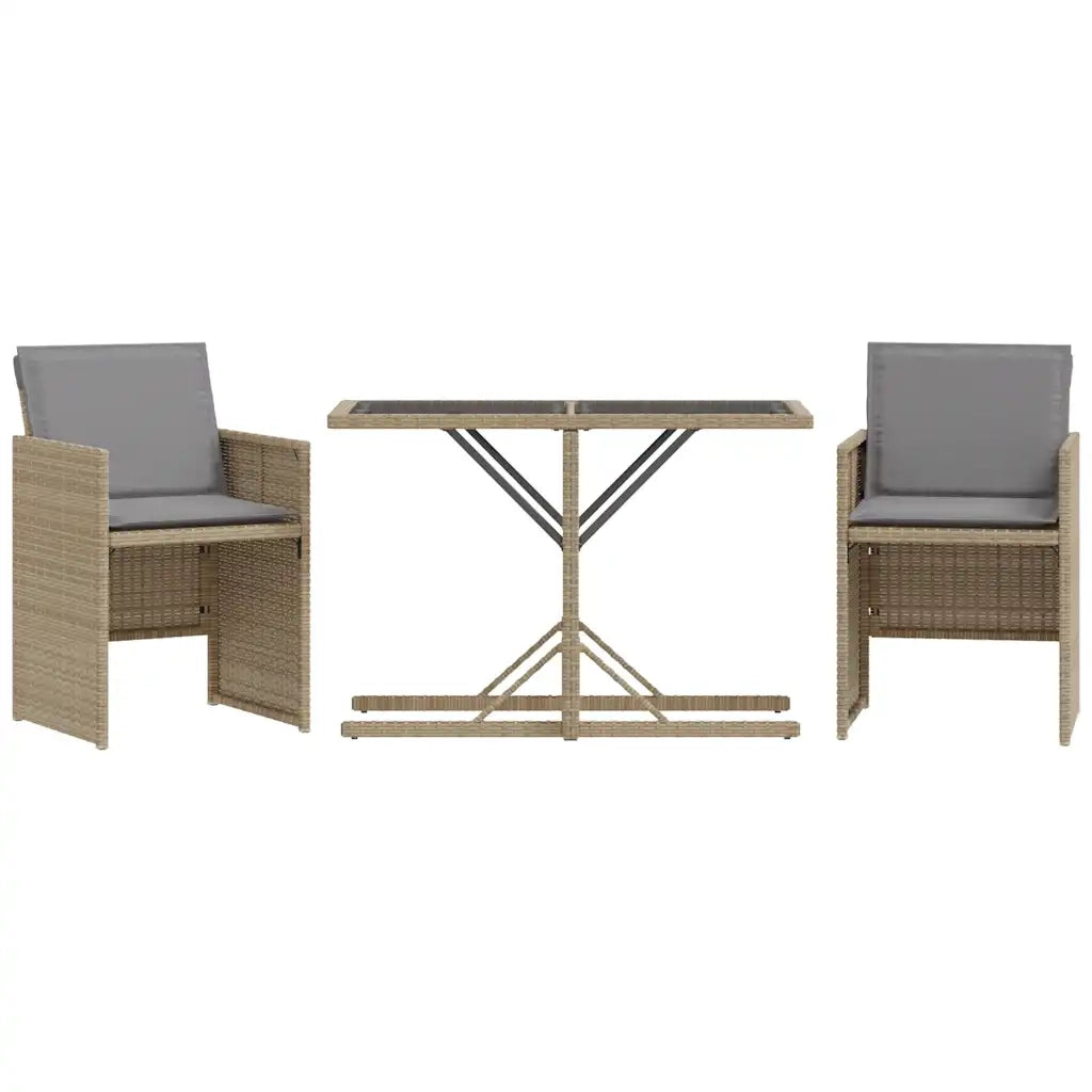 Set da Bistrò 3 pz con Cuscini Beige Misto in Polyrattan 365071