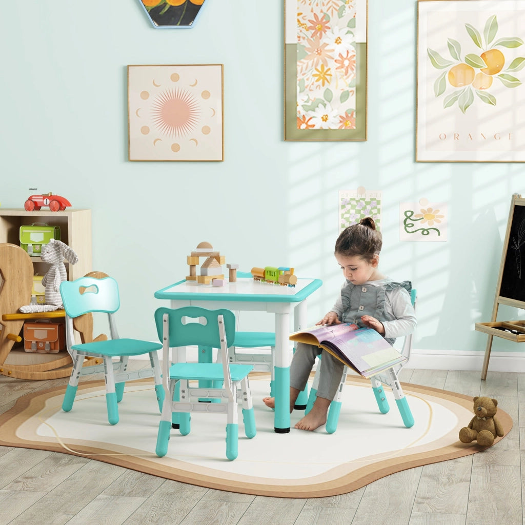 Set Tavolo con 4 Sedie per Bambini Altezza Regolabile Verde