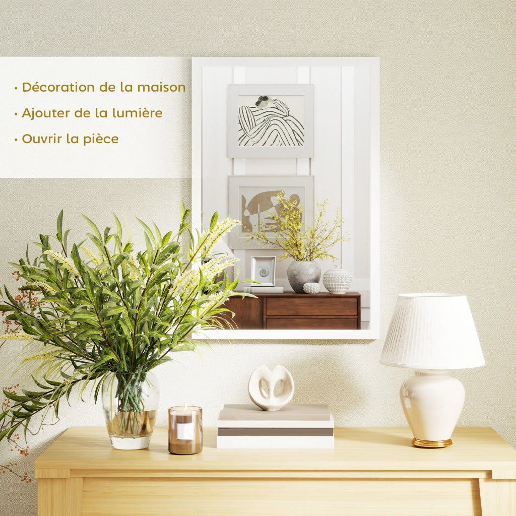 Specchio da Parete Rettangolare ¨C Minimal ¨C Legno Bianco 60x40 cm